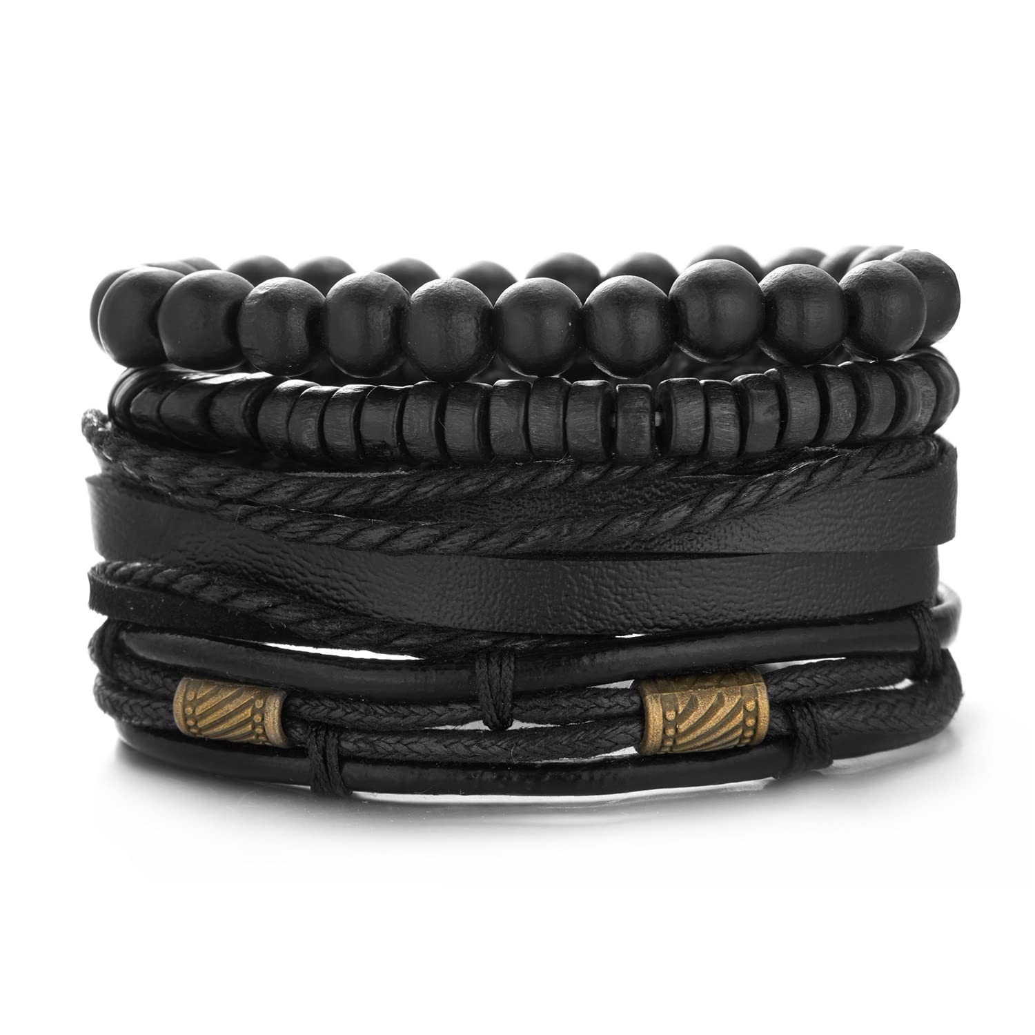 Viojrlly Pulsera de los hombres, la vendimia de cuero tejido personalizado conjunto de múltiples capas, la moda Punk pulsera tejida, pulsera ajustable