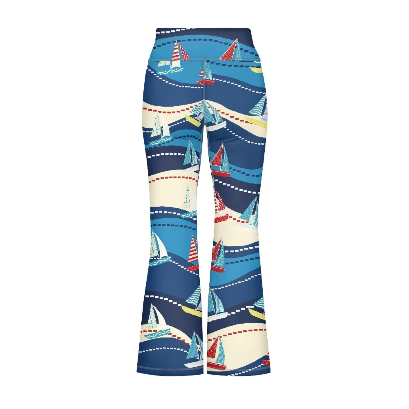 Hawapod Flare Leggings Girls Blue Sailboat Pattern High Waisted Bell Bottoms