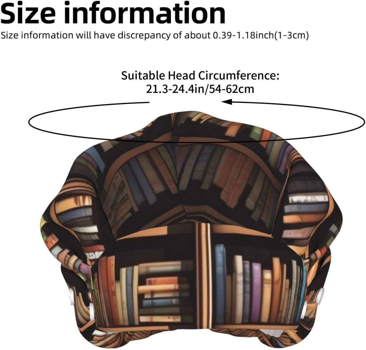 Library Bookshelf Bouffant Cap with Buttons, Sweatband Cap Black