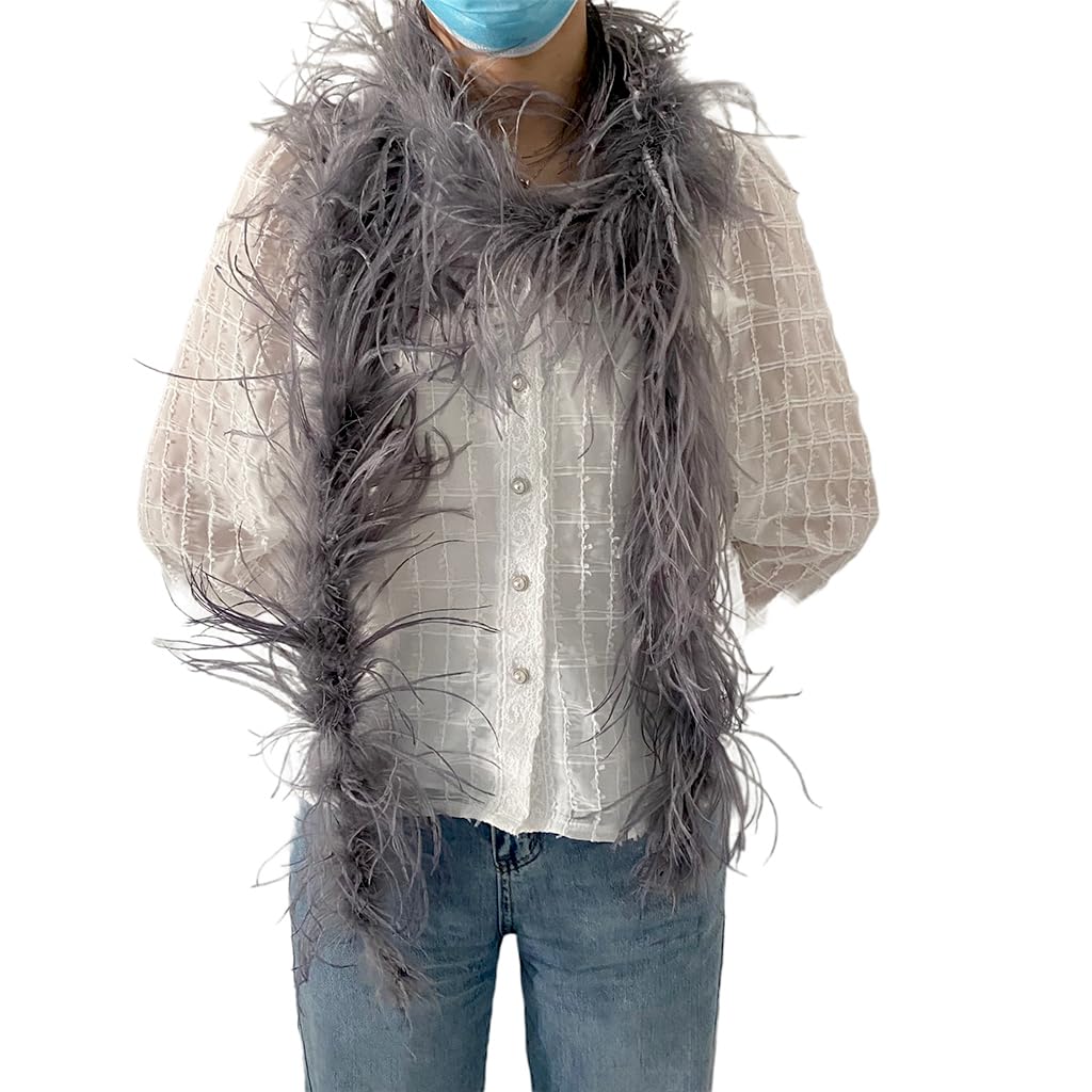 LONDGEN 1ply Grey Ostrich Feather Boa 2Yards for Dance Performance and 1925's Flapper Costume Accessory — image 1