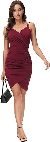 Miniatura 2 de GRACE KARIN Vestido sexy de cóctel con tirantes delgados para mujer, vestido ajustado con cuello en V fruncido para invitadas de boda