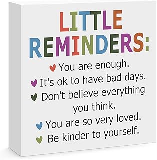 Inspirational Motivational Gifts Desk Decor Sign Mental Health Gift for Women Men College Students Friends Self Love Gift Wooden Box Sign for Office Home Dorm Desk Shelf Table Decor