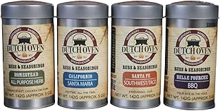 Dutch Oven Variety Spice Gift Pak II 4-pack 5.5 oz Belle Fourche, Homestead, Californio, Santa Fe - All-Natural Seasoning Set for Beef, Pork, Chicken & Veggies - Frontier-Inspired BBQ Flavors - 4x5.5oz Tins