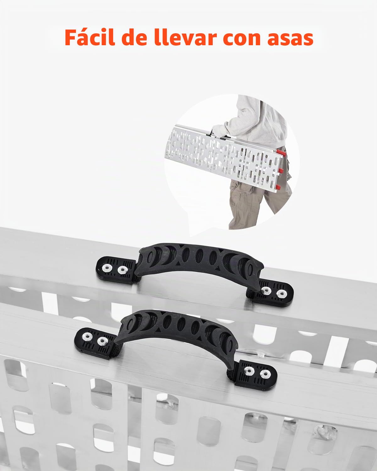 VEVOR Rampas de Aluminio Capacidad Carga 340 kg 1 Pieza Rampas Resistentes 2285 x 305 x 50 mm Rampa de Carga Estable Universal con Asas, Aptas para ATV, UTV, Motocicletas, Bicicletas Eléctricas