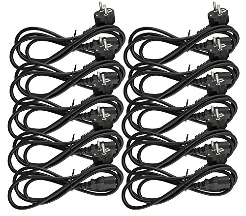 ® | 10x Kaltgerätekabel 1,8m | Kaltgerätestecker auf Schutzkontakt gewinkelt | PC Netzkabel 3 Polig | Netzteil Kabel C13 für Computer