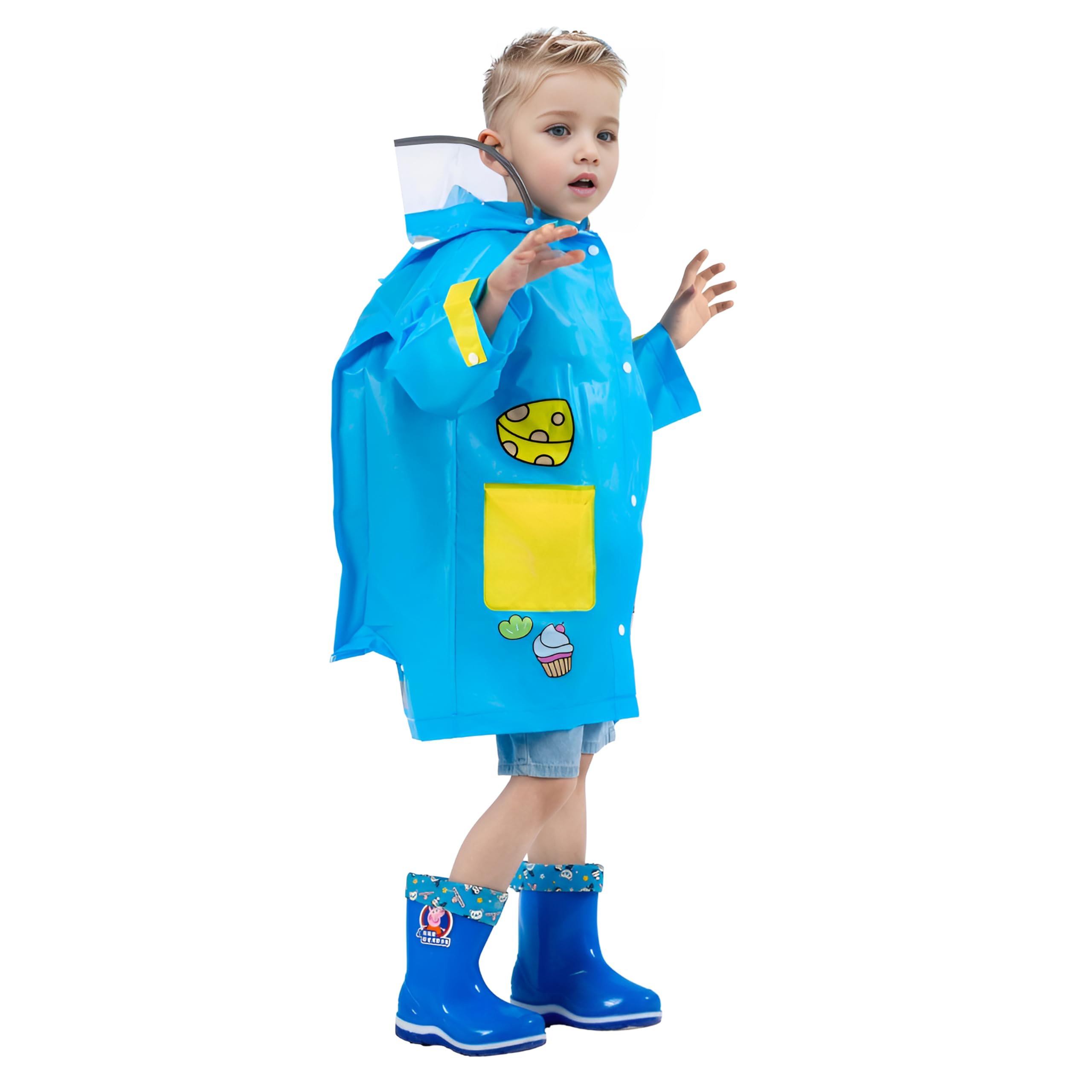 amo nenes Impermeabili per Bambini Ragazzi Ragazze, Leggero Giacca da Pioggia, Riutilizzabile Poncho Antipioggia com Cartone Animato, con Copertura per Lo Zaino, Sportivo, Unisex, 1-12 Anni, S M L XL