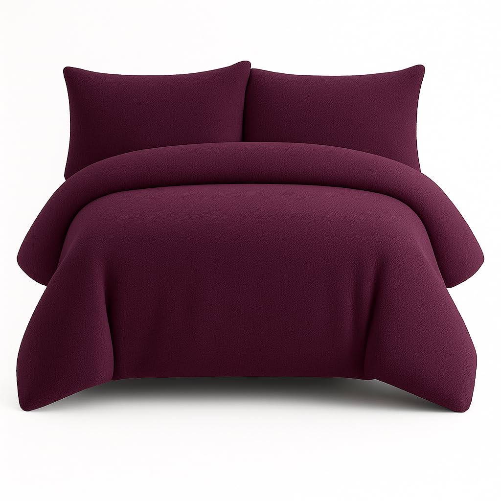 Bella Nights Teddy Bear Fleece Duvet Cover Set – Thermal Warm & Cosy Soft Fur Bedding with Pillowcases – Winter Duvet Set (Plum, Super King)