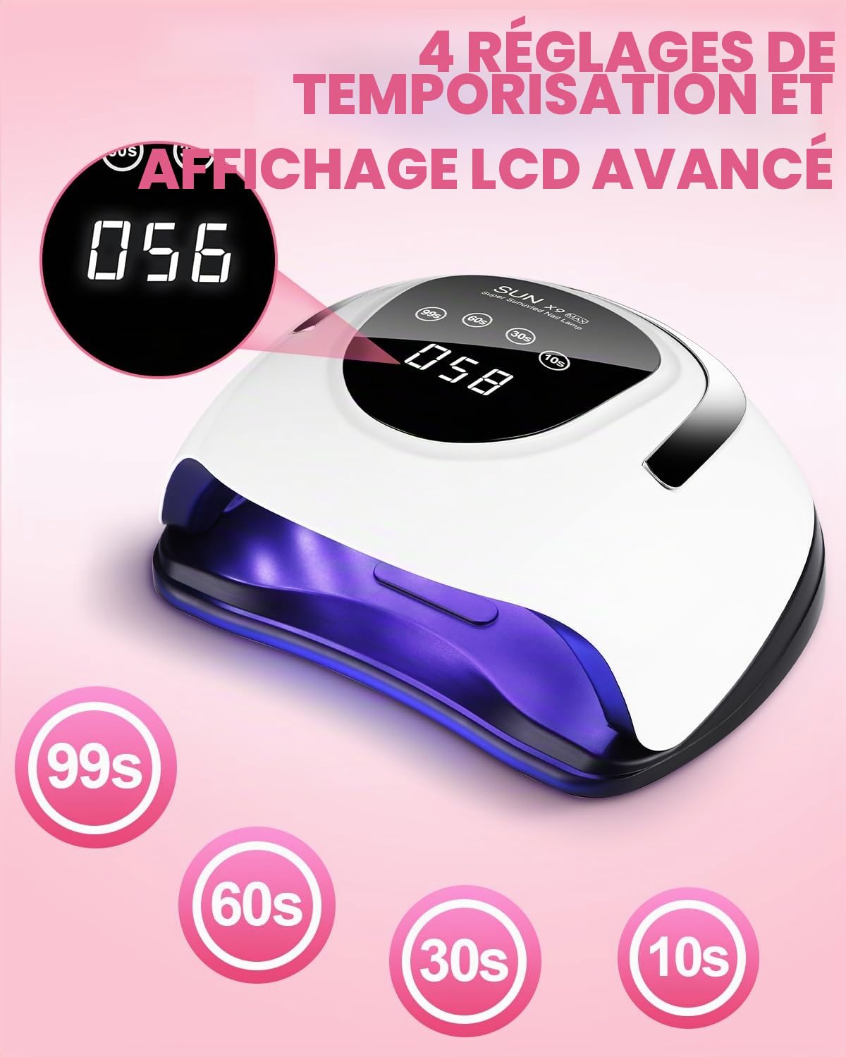 220W Lampe UV Ongles Gel, 10/30/60/99S Minuteries Lampe UV Vernis Semi Permanent, Portable Lampe LED Ongle avec Capteur Automatique, Professionnel Lampe UV Ongles Gel Pose pour Toutes Les Gels