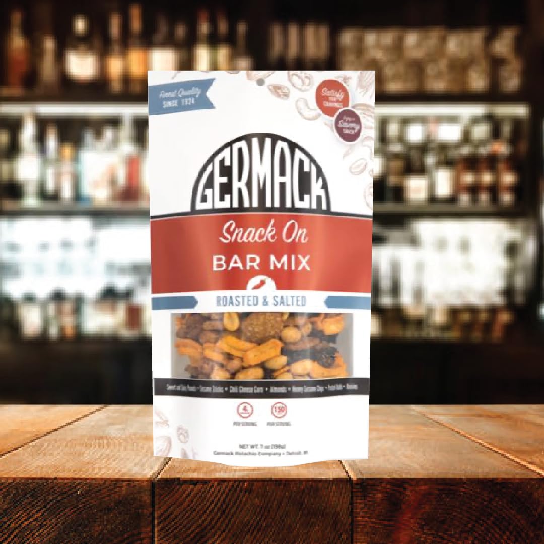 Germack® - Get Your Snack Sweet and Spicy Party Mix - Peanuts, Sesame Sticks, Chili Corn, Almonds, Raisins, Pretzels and Sesame Chips (Set of 2, 7oz Bags)