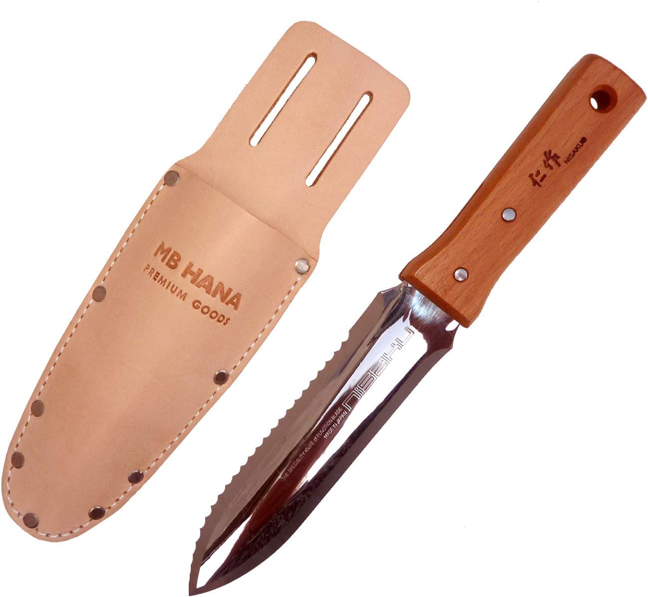 Japanese Hori Hori Gardening Knife by Nisaku Leather Sheath - Multi-Purpose Landscaping and Garden Digging Tool – Metal Detecting Trowel