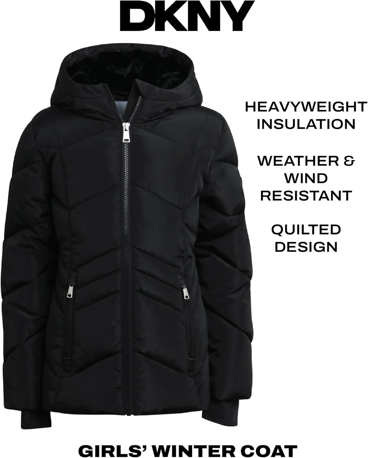 DKNY Girls Winter Jacket - Heavyweight Soft Sherpa Fur Lined Parka Jackets for Girls - Insulated Puffer Winter Coat with Hood - Image 3