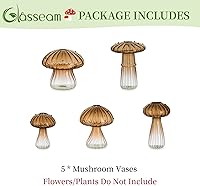 Vista 7 de Glasseam Jarrón de Seta de Cristal Ámbar: Lindo Juego de Jarrones Pequeños para Flores de 5 Jarrones Únicos Mini para Capullos para Centros de Mesa