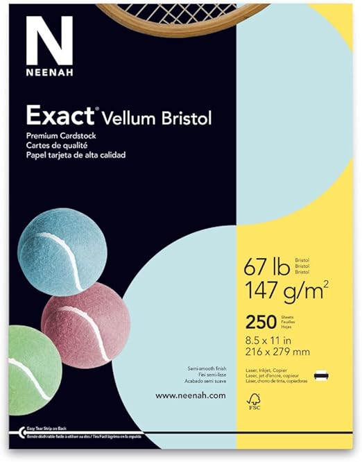 Neenah Exact(R) Vellum Bristol Cover Stock, 8 1/2in. x 11in., 67 Lb., White, Pack