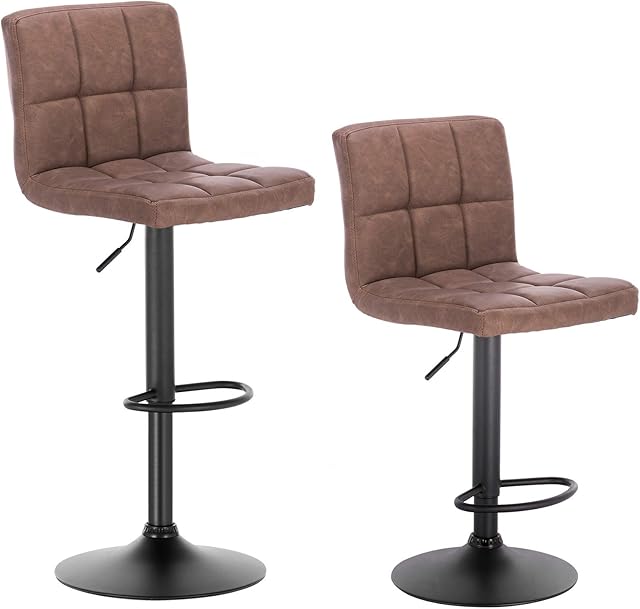 WOLTU Bar Stools Dark Brown Bar Chairs Breakfast Dining Stools for Kitchen Island Counter Bar Stools Set of 2 pcs Leatherette Exterior/Adjustable Swivel Gas Lift/Steel Footrest & Base