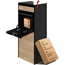 Cali USPS Compatible Mailbox, Classic Black/Oak Package Mailbox, Anti-Theft Locking Parcel Drop Box for Porch Or Curbside, Large Mailbox for Packages, Weather-Sealed Powder Coated Steel
