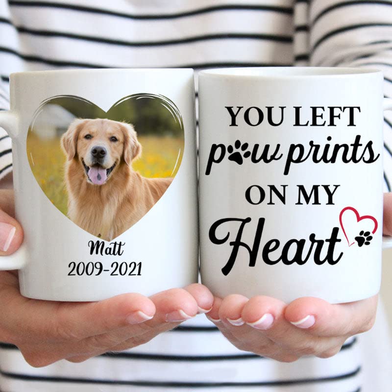 Personalized Dog Memorial Coffee Mug, You Left Paw Prints On My Heart Coffee Mug, Pet Loss Gift, Custom Name And Photo, Dog Sympathy Coffee Mug, Pet Bereavement Gifts, Pet Loss Photo Coffee Mug