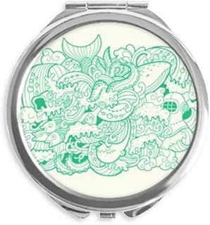 Sea Wave Fish Shark Hand Compact Mirror Round Portable Pocket Glass