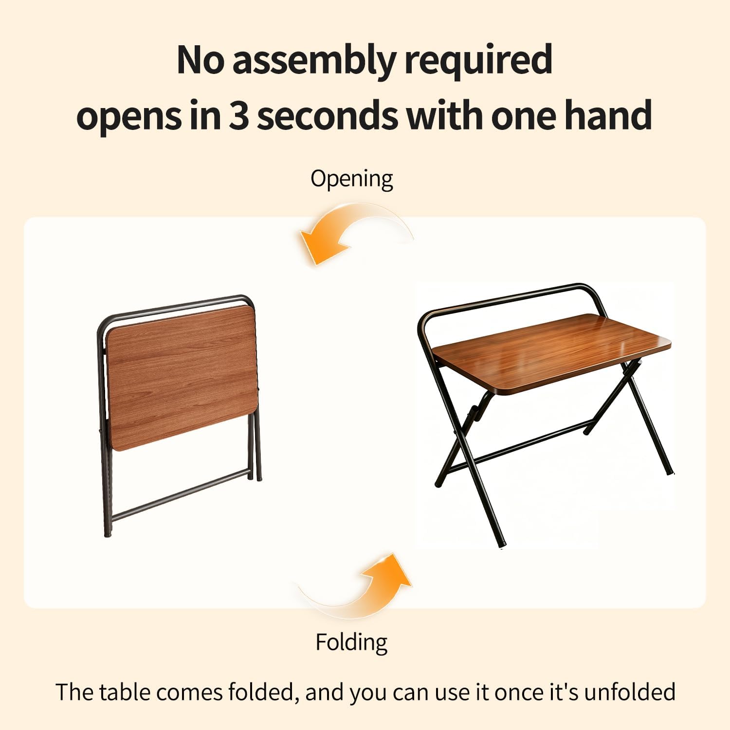 Folding Table, Small Computer Desk, Foldable Desk for Bedroom, Mini Desk for Home Office&Study, 24x16 Inches, No Assembly Required, Wood Top with Mental Frame, Dark Brown