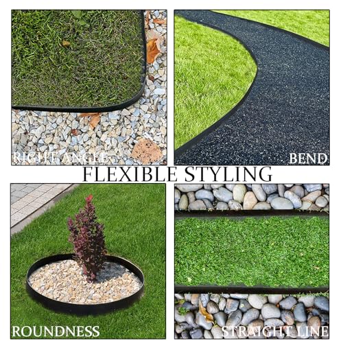 Landscape Edging Border 33FT, 4 in Tall Plastic Garden Edging with 30pcs Spikes No Dig Landscape Border Lawn Border Edging for Pathway, Yard, Flower Beds, Sidewalks (Black)