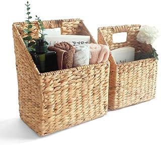 Set of 2 Hanging Storage Basket, Wicker Water Hyacinth Wall Hanging Bask...