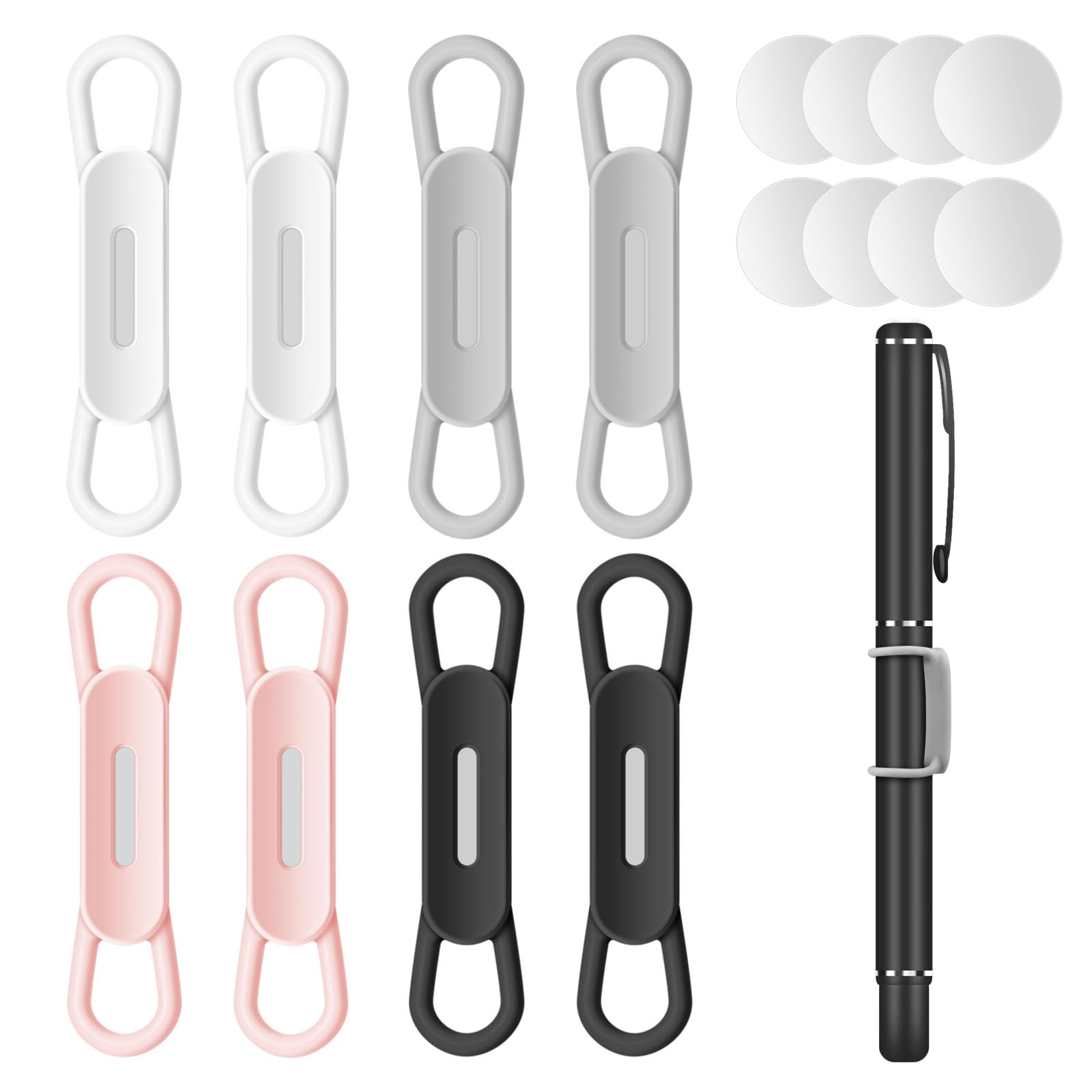 Paquete de 8 soportes magnéticos para bolígrafos, soporte magnético ajustable de silicona para refrigerador, escritorio, pizarras blancas, accesorios de escritorio, soporte magnético para lápices para