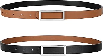 SANSTHS Skinny Reversible Belts for Women, Two-in-one Women Thin Belt for Dresses Jeans Pants with Gold Buckle
