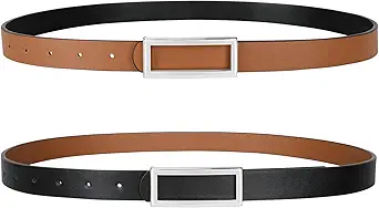 SANSTHS Skinny Reversible Belts for Women, Two-in-one Women Thin Belt for Dresses Jeans Pants with Gold Buckle