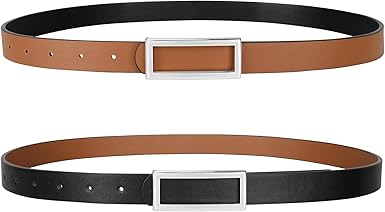 SANSTHS Skinny Reversible Belts for Women, Two-in-one Women Thin Belt for Dresses Jeans Pants with Gold Buckle