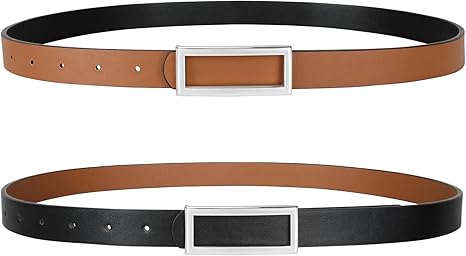 SANSTHS Skinny Reversible Belts for Women, Two-in-one Women Thin Belt for Dresses Jeans Pants with Gold Buckle