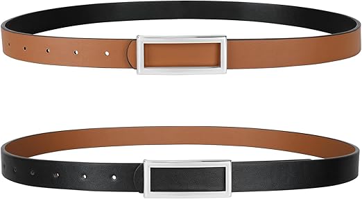 SANSTHS Skinny Reversible Belts for Women, Two-in-one Women Thin Belt for Dresses Jeans Pants with Gold Buckle