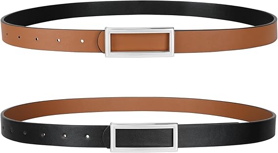 SANSTHS Skinny Reversible Belts for Women, Two-in-one Women Thin Belt for Dresses Jeans Pants with Gold Buckle