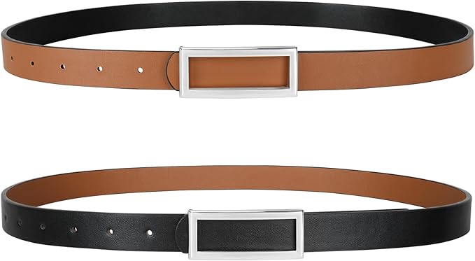 SANSTHS Skinny Reversible Belts for Women, Two-in-one Women Thin Belt for Dresses Jeans Pants with Gold Buckle