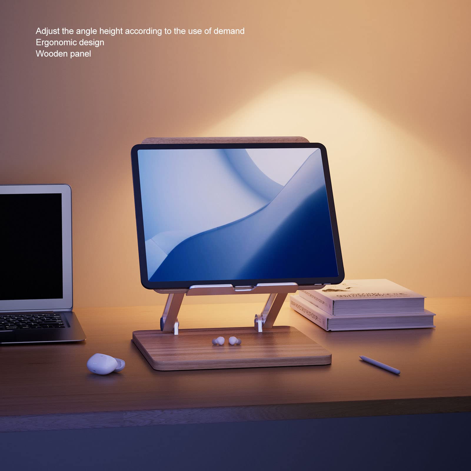 Agatige Supporto per laptop in legno, supporto per laptop pieghevole Supporto per notebook ergonomico con angolo regolabile in altezza con supporto in lega di alluminio per telefoni