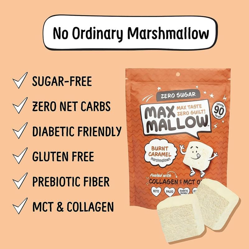 Miniatura 2 de Know Brainer Max Mallow Burnt Caramel  Malvaviscos sin culpa y sin azúcar - Bajo en carbohidratos, cero grasa, sin gluten y cetogénico  Malvavisco