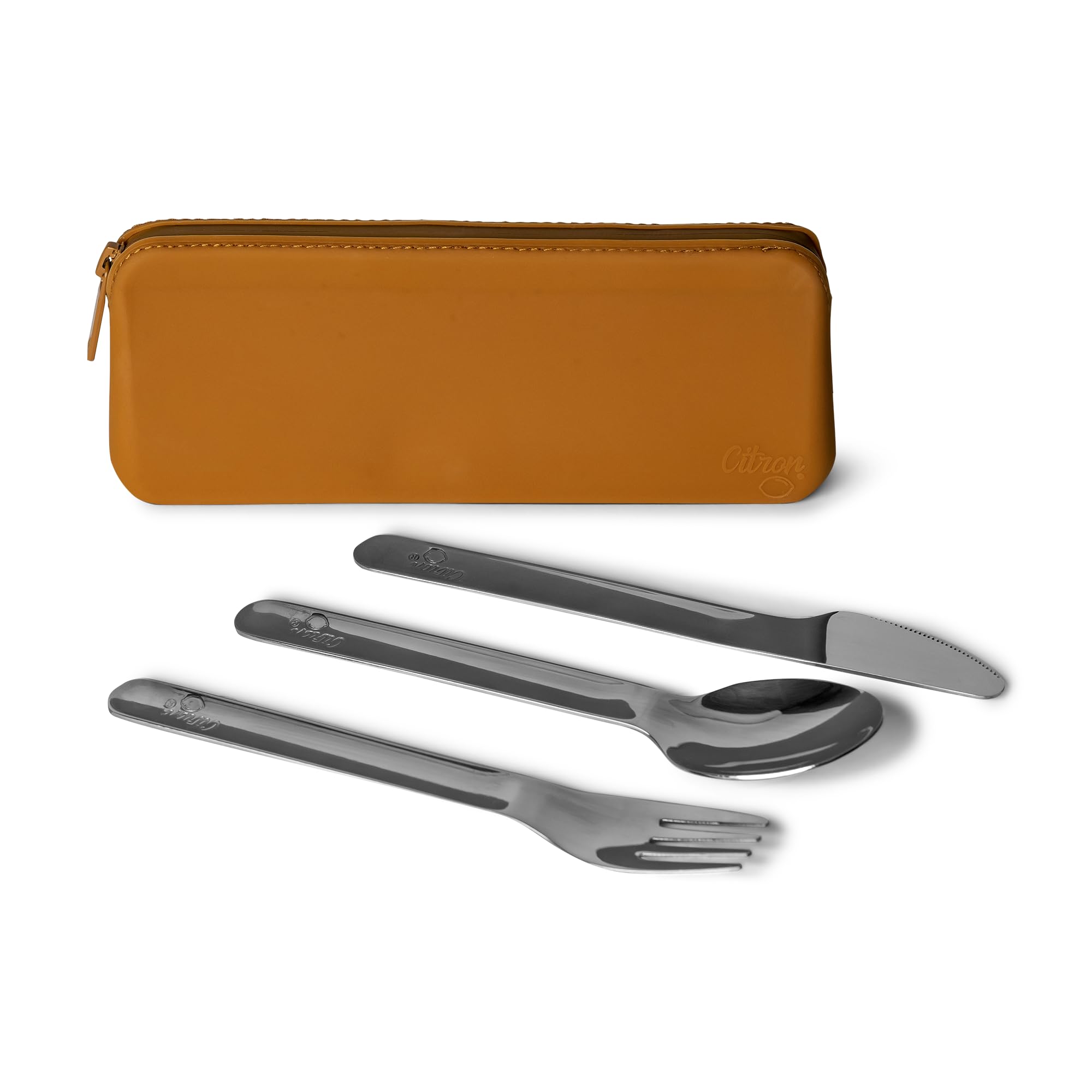 Citron Citron Silikon Kılıflı Paslanmaz Çelik 3'lü Çatal Bıçak Kaşık Takımı - Caramel 1060643