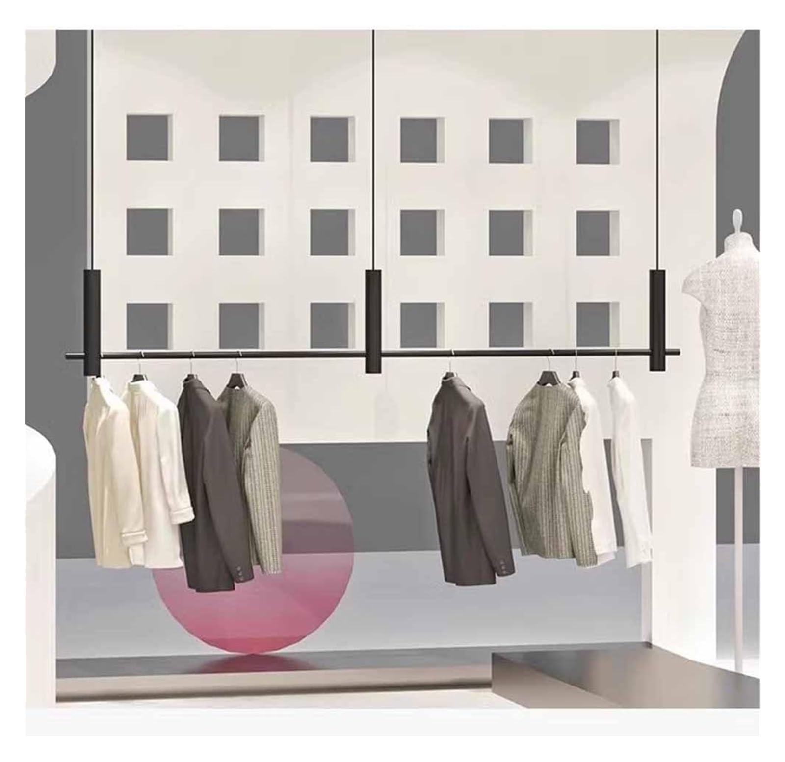 JKJZSALJ Clothes Rail Garment Rack Clothing Store Ceiling Hanging Clothing Racks, Boutique Retail Metal Garment Racks Height Adjustable Commercial Wedding Dress Display Shelf Ceiling M