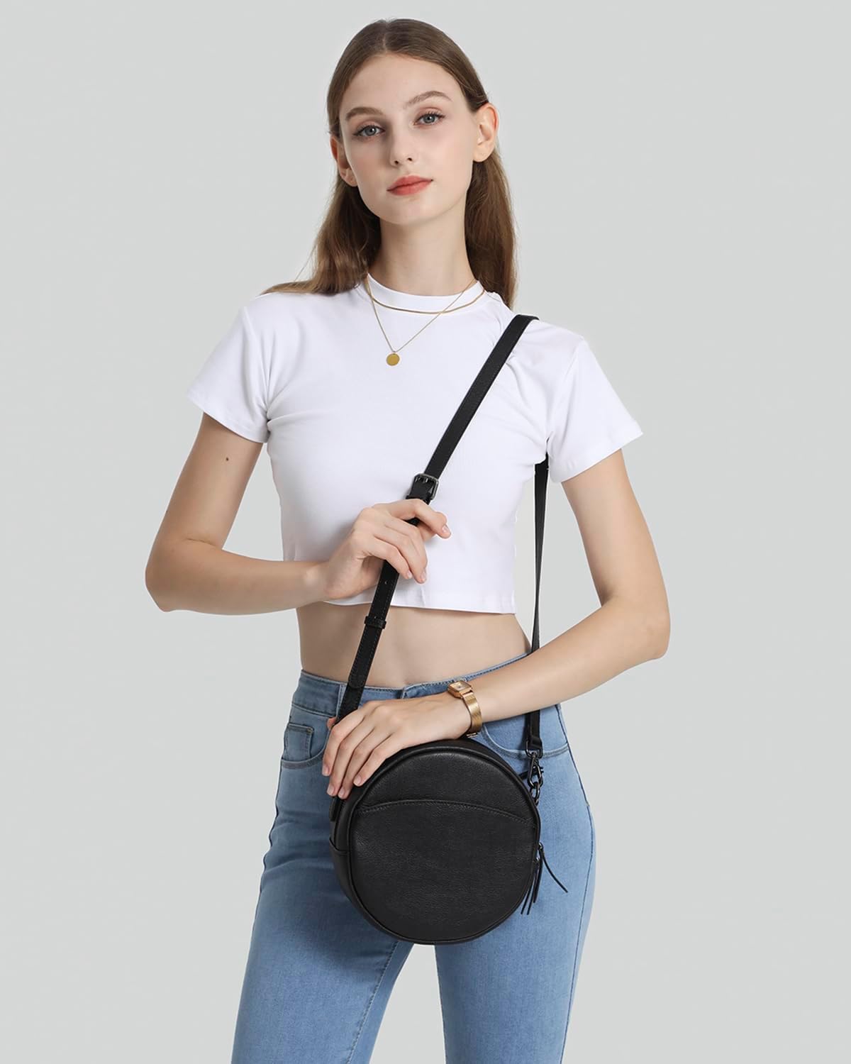 COOLCY Leather Crossbody Bags,Circle Purse Shoulder Bag, Fashion Round Handbag for Travel,Valentine's Gift for Women - Image 2