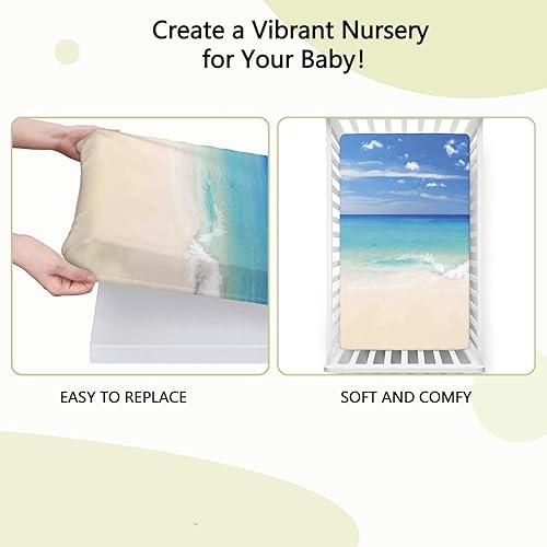 Miniatura 6 de Sábana bajera ajustable para cuna con temática oceánica, sábana bajera estándar para cuna, suave y transpirable, sábana para cuna de bebé para niña