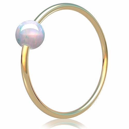 14k Gold Filled White Opal Nose Ring - 20 Gauge Cartilage Earring with 8-9mm Hoop Diameter - Perfect Piercing Jewelry for Women and Men
