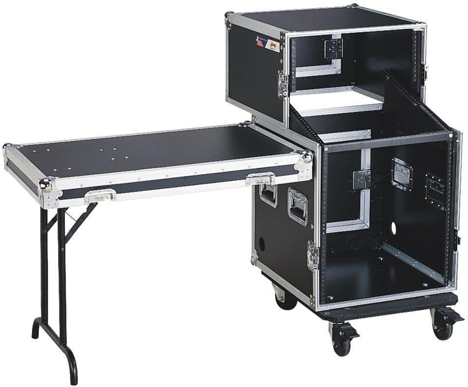 GMI-Pro ADMRSL-12 DJ Combo Case with Table, Professional Audio Equipment, Slanted Mixer Design, 3 Top, 11 Mid and 12 Bottom Space Storage