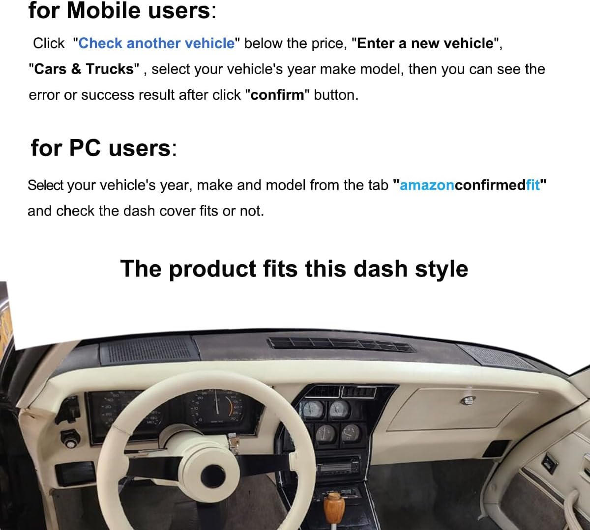 Dash Cover Mat Custom Fit for Chevy Chevrolet Corvette Dashboard Cover Pad Carpet Protector (Black) F145