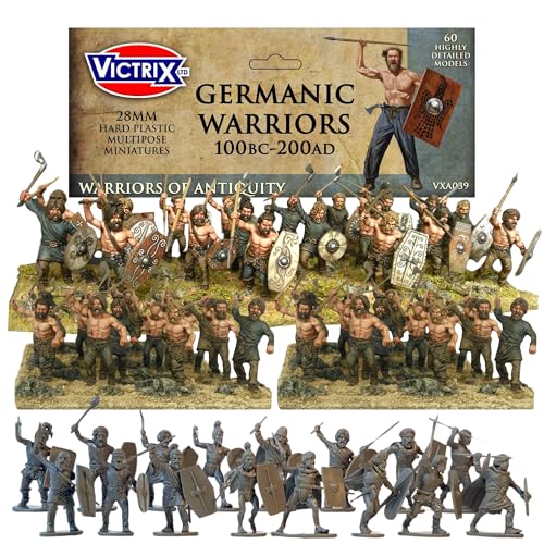 Wargames Delivered - Victrix 28 mm Germanische Krieger Miniaturen mit Bonus Miniatur STL Download - 60 detaillierte Kunststofffiguren, Waffen & Schilde, historische Miniatur-Wragsspiele, RPGs