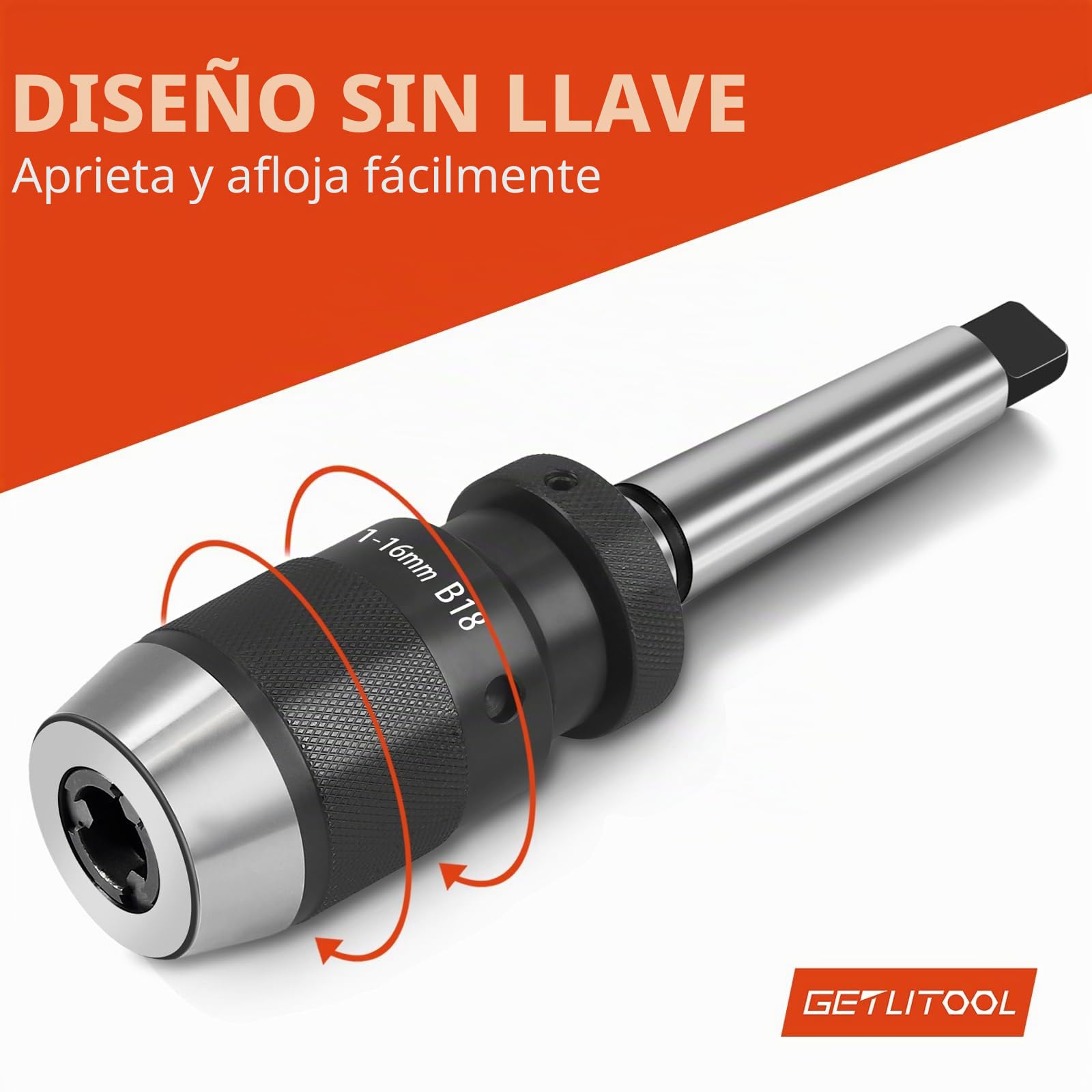 GETLITOOL Portabrocas Sin Llave de Ajuste Automático 1-16 mm MK3-B18, Cono Morse MK3 Autoaprehensible para Torno, Taladradora de Columna y Fresadora