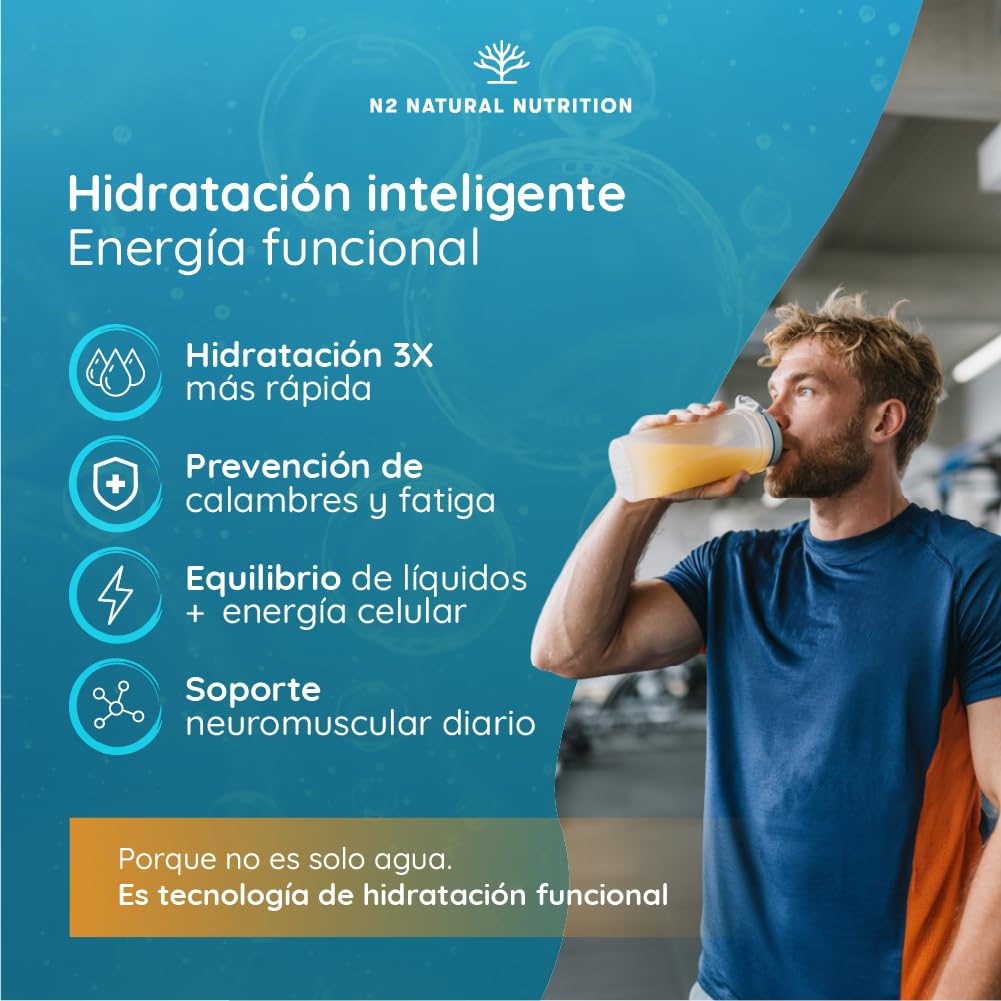 Electrolitos sin azúcar, 1686mg para 45 días de Hidratación. Bebida isótonica con Cloruro, Potasio, Sodio, Calcio y Magnesio. Deportivo, Energético, Vegano, Dieta Keto. N2 Natural Nutrition
