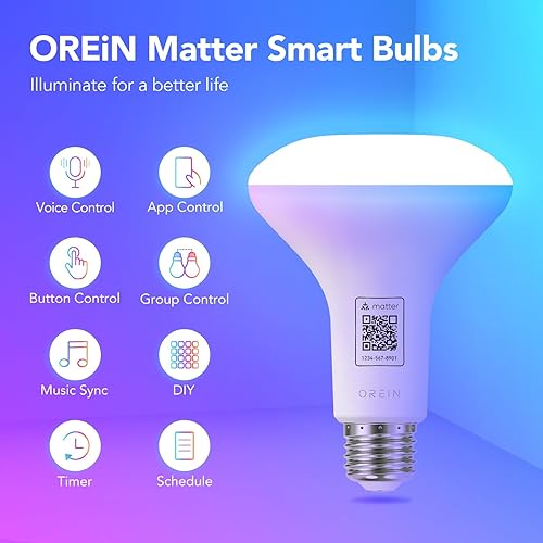 Miniatura 2 de OREiN Matter - Bombillas inteligentes con control remoto, bombilla WiFi confiable BR30, bombillas LED que cambian de color, 60 W, Equi, 650 LM,