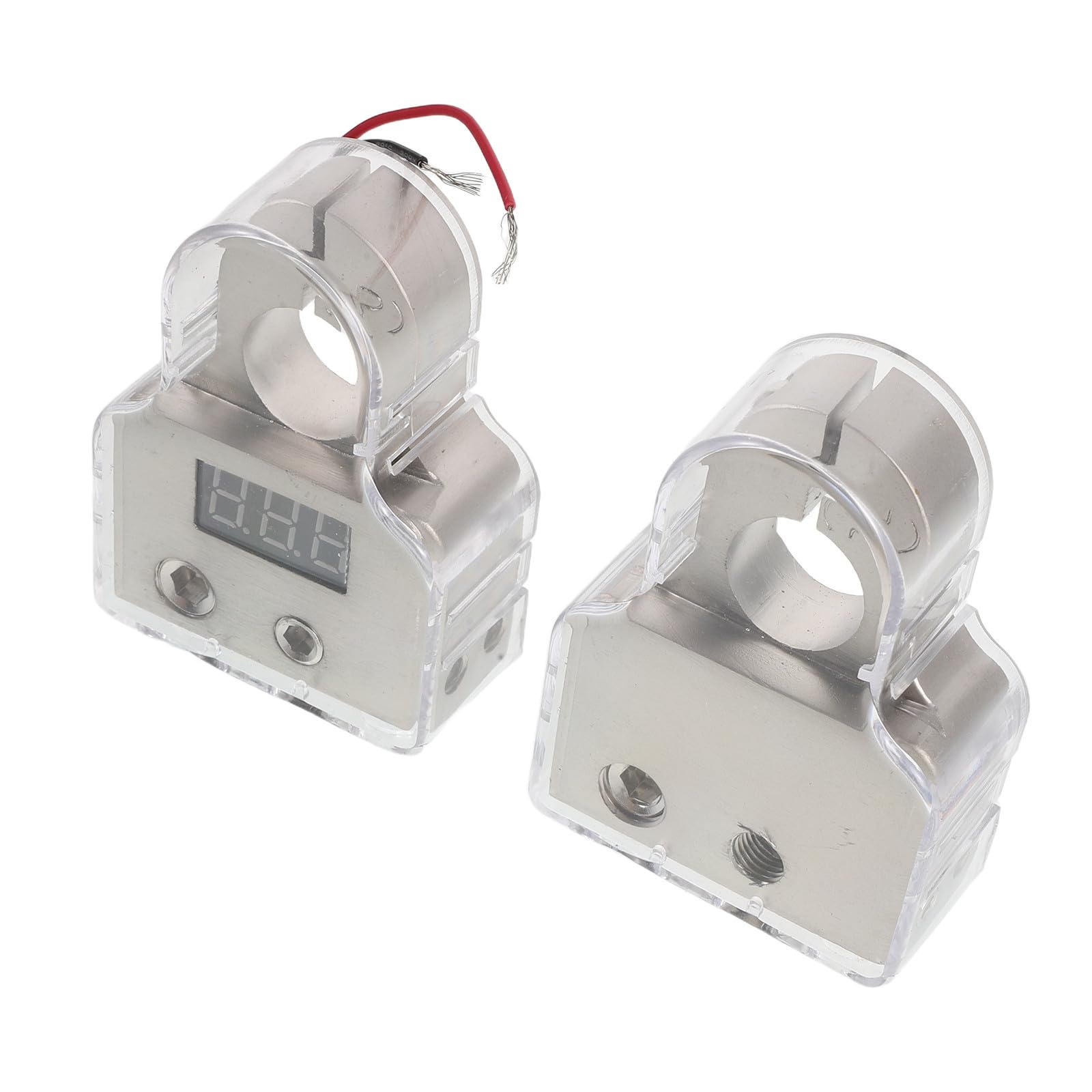 Kfz Batterieklemmen mit Voltmeter Anzeige, 2 Stück, Silber