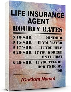 Funny Life Insurance Agent Hourly Rates Canvas Print, Watercolor Abstract Style – Personalized Name Gift, Poster-Style Wall Decor for Office, Ready to Hang