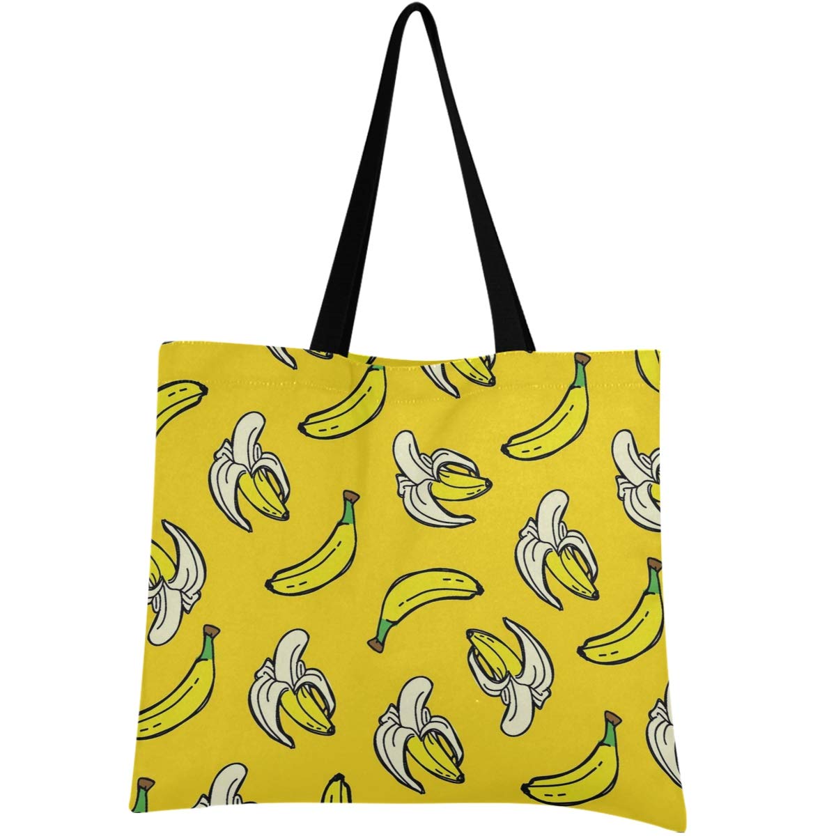 VISESUNNY Women's Extra Large Tote Bag - Banana Yellow Pattern, Canvas, 19.7x16.9 Inches, Beach & Shopping Bag - View #7