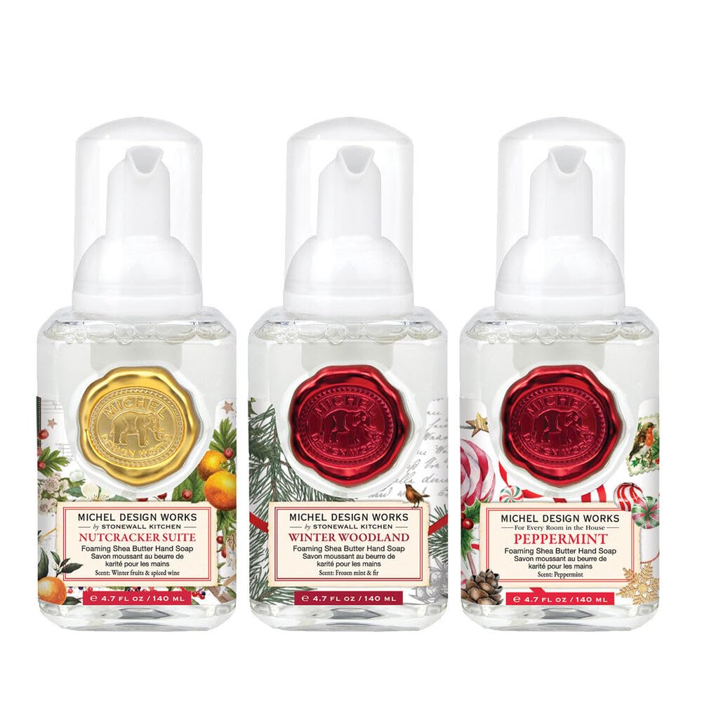 Michel Design WorksWintertime Whimsy Mini Foaming Soap 3-Pack Set (Nutcracker Suite, Winter Woodland, Peppermint)