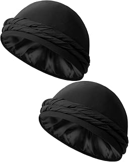 BEACE Silk Satin Lined Pre-Tied Turban Durag Head Wrap for Men & Women, Halo Turban Skull Cap Bonnet Hair Cover for Sleeping